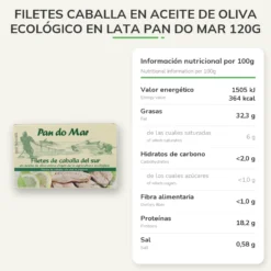 Filetes caballa en aceite de oliva ecológico en Lata Pan do Mar 120g