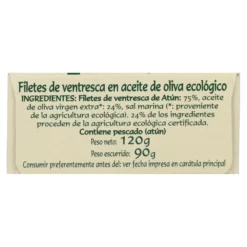 Filetes de Ventresca de atún claro en aceite de oliva ecológico en Lata Pan do Mar 120g
