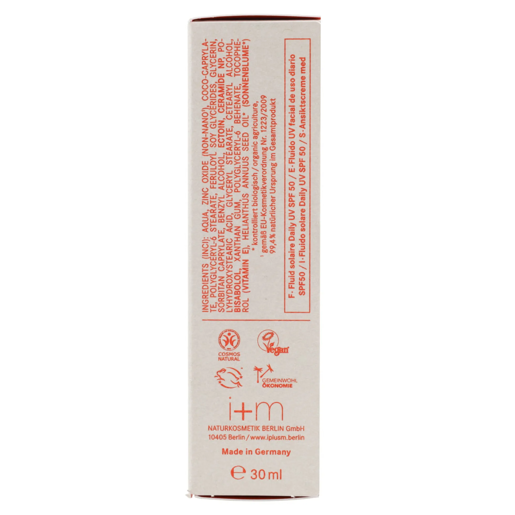 Fluido facial de uso diario UV SPF50 I+M 30 ml