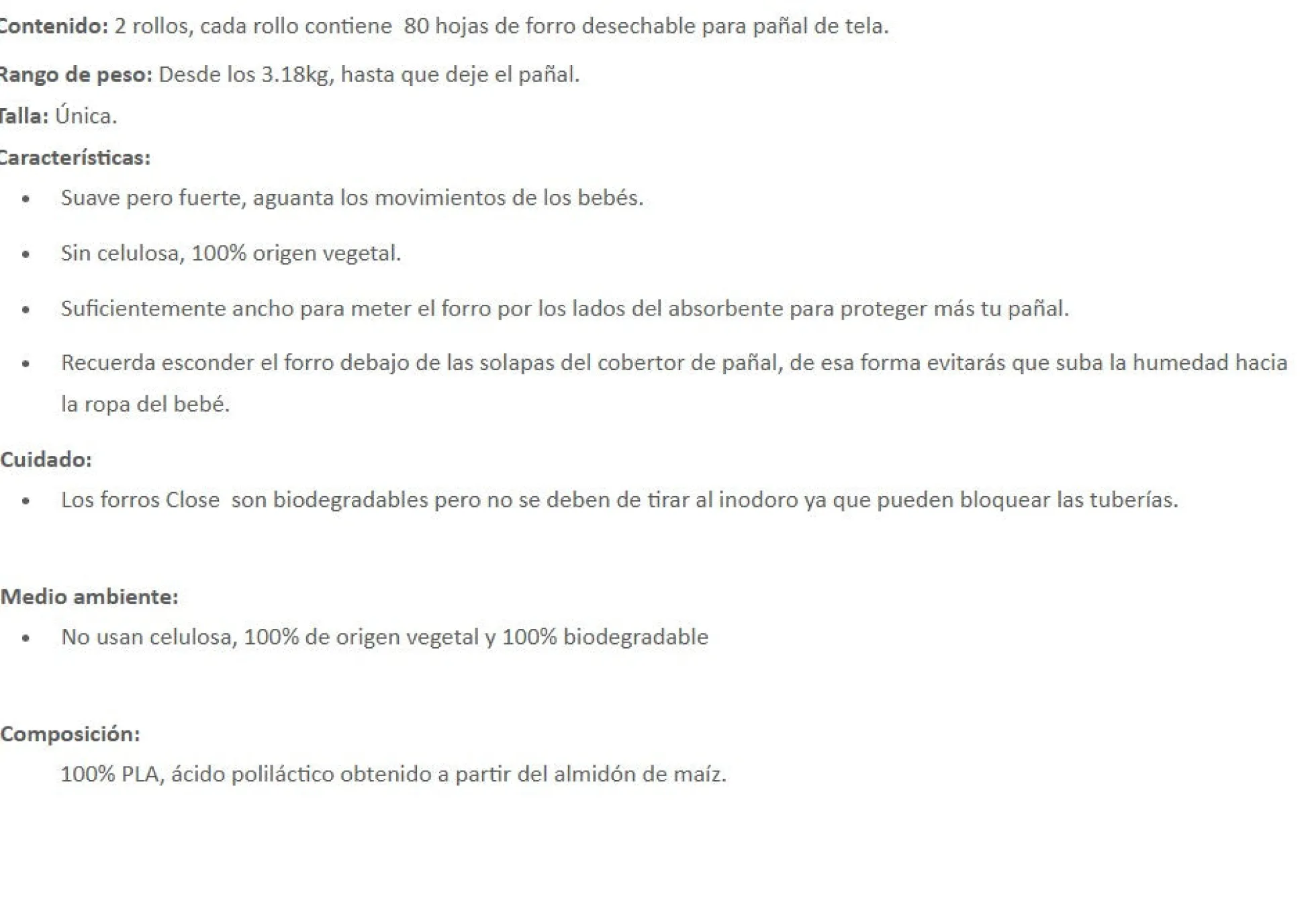 Forro Pañal Desechable Close Parent 160 unidades