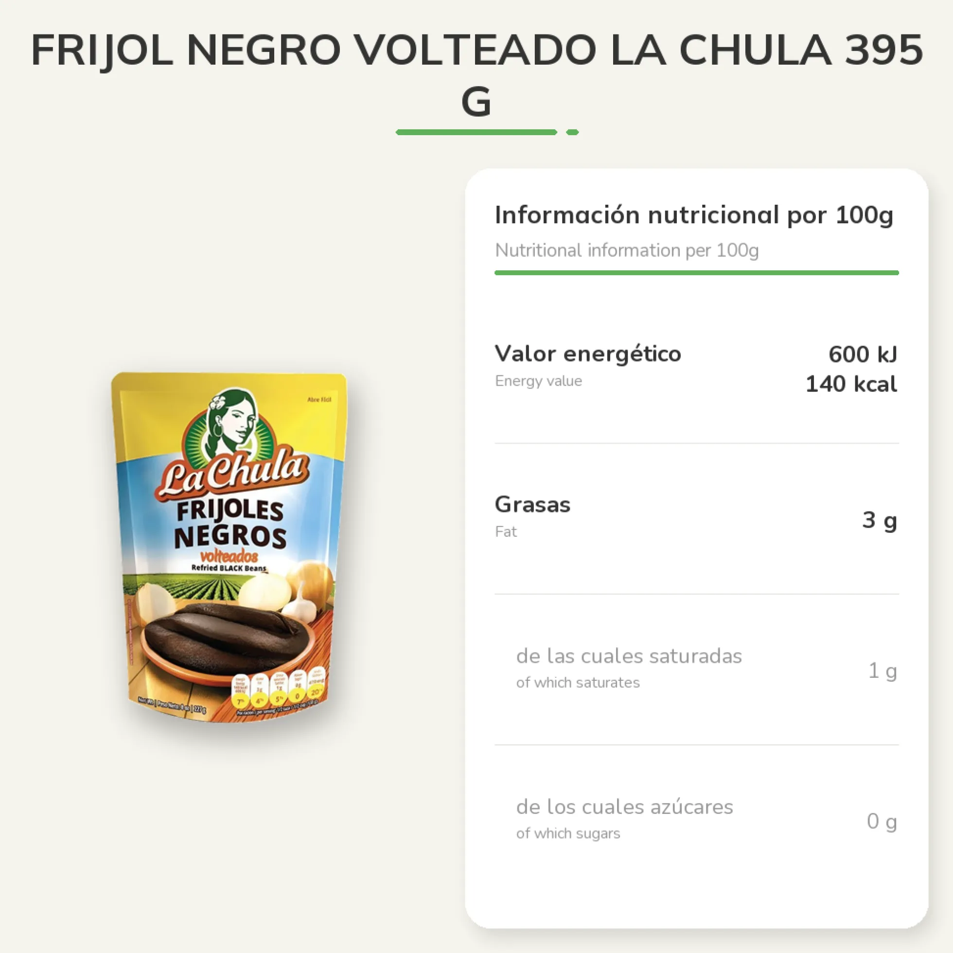 Frijol Negro Volteado La Chula 395 g