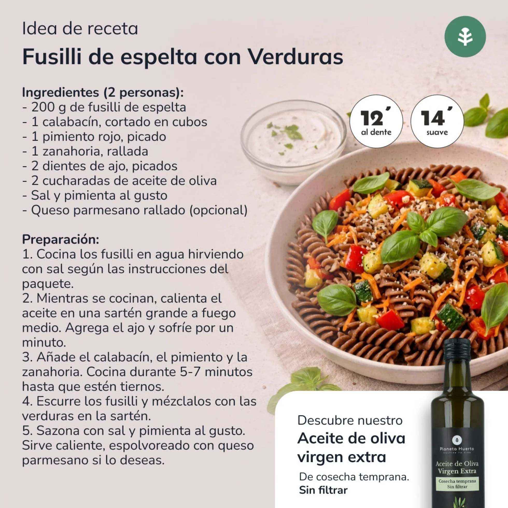 Fusilli de espelta integral ECO Planeta Huerto 500gr