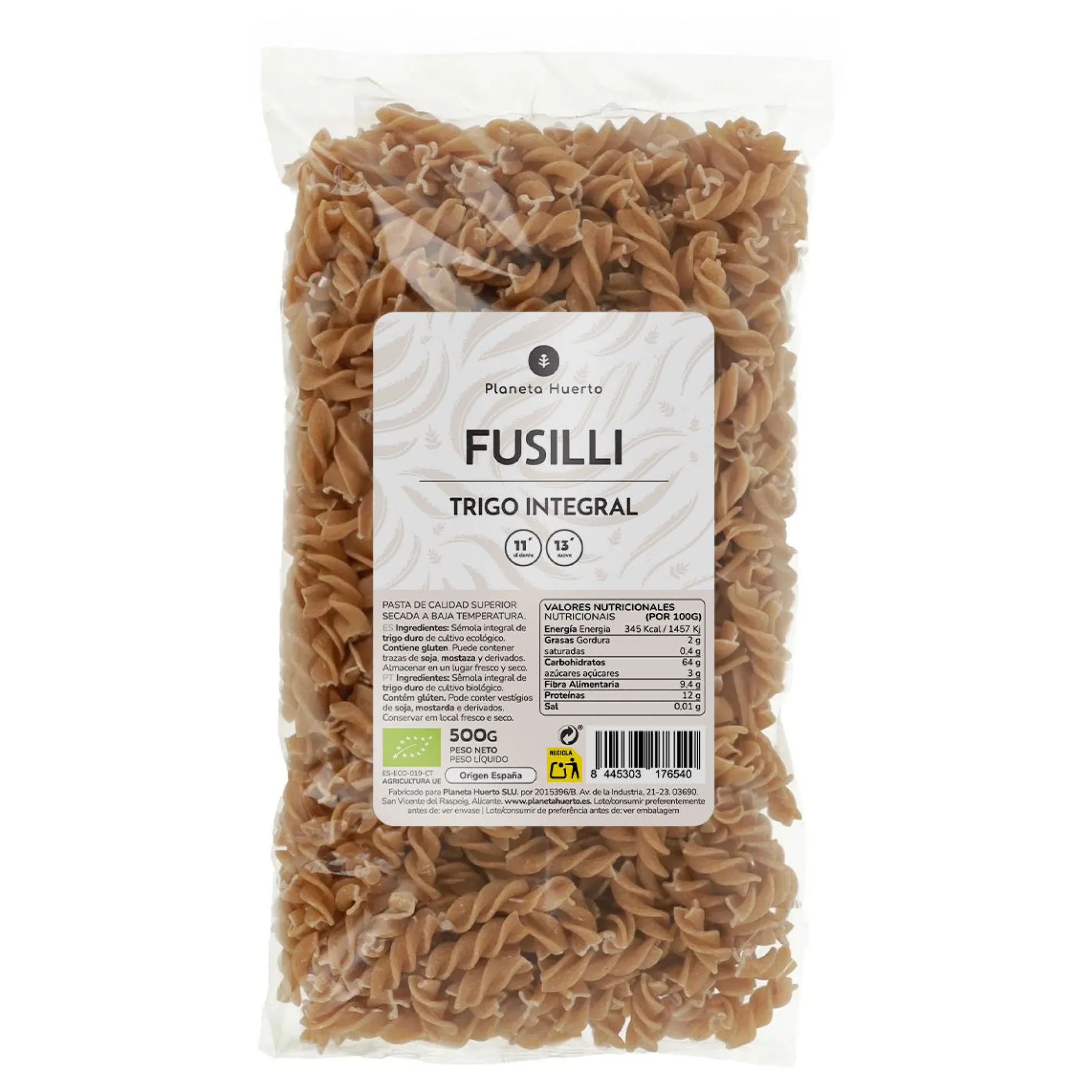 Fusilli de trigo integral ECO Planeta Huerto 500gr
