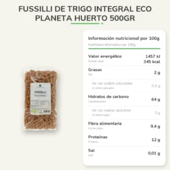 Fusilli de trigo integral ECO Planeta Huerto 500gr