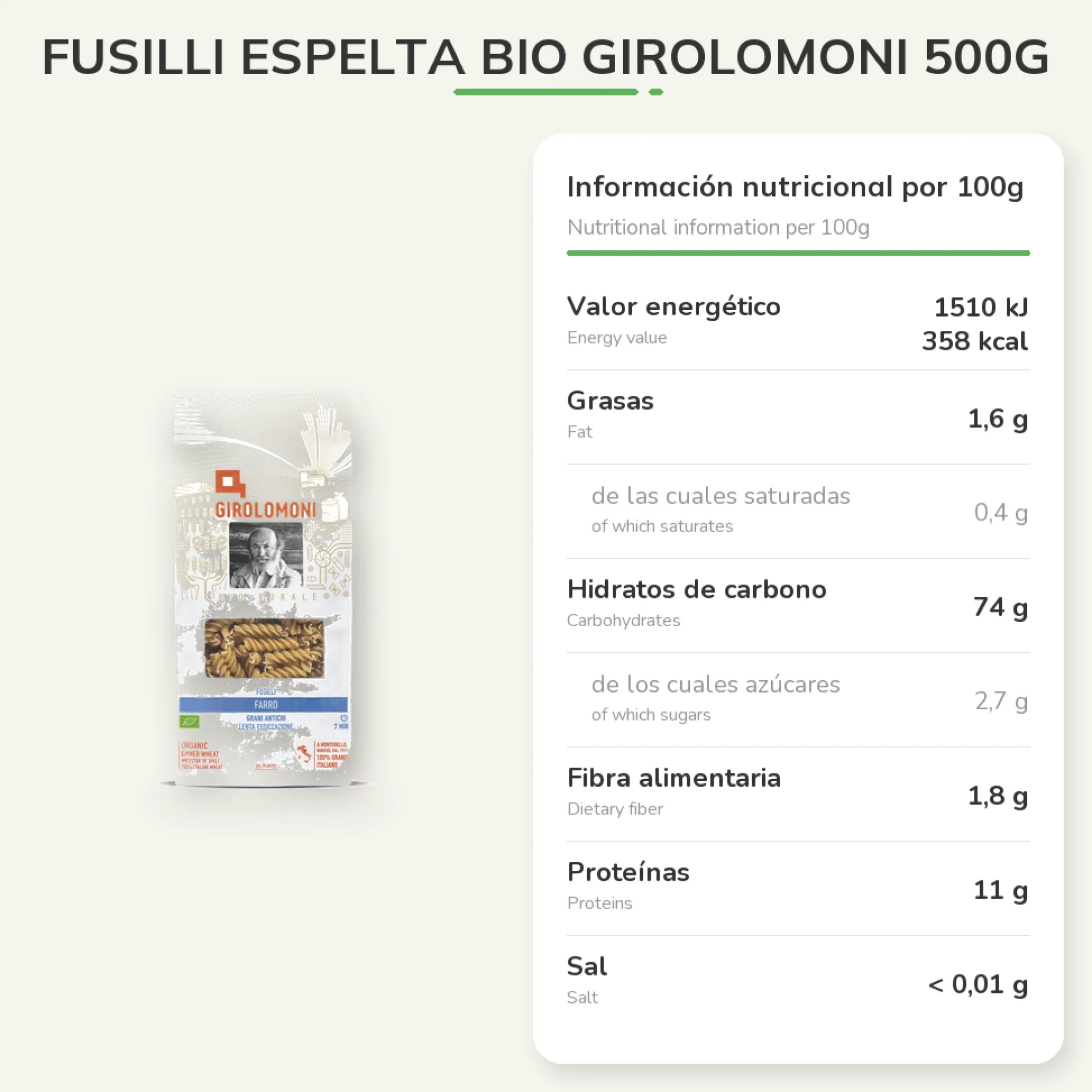 Fusilli espelta bio Girolomoni 500g