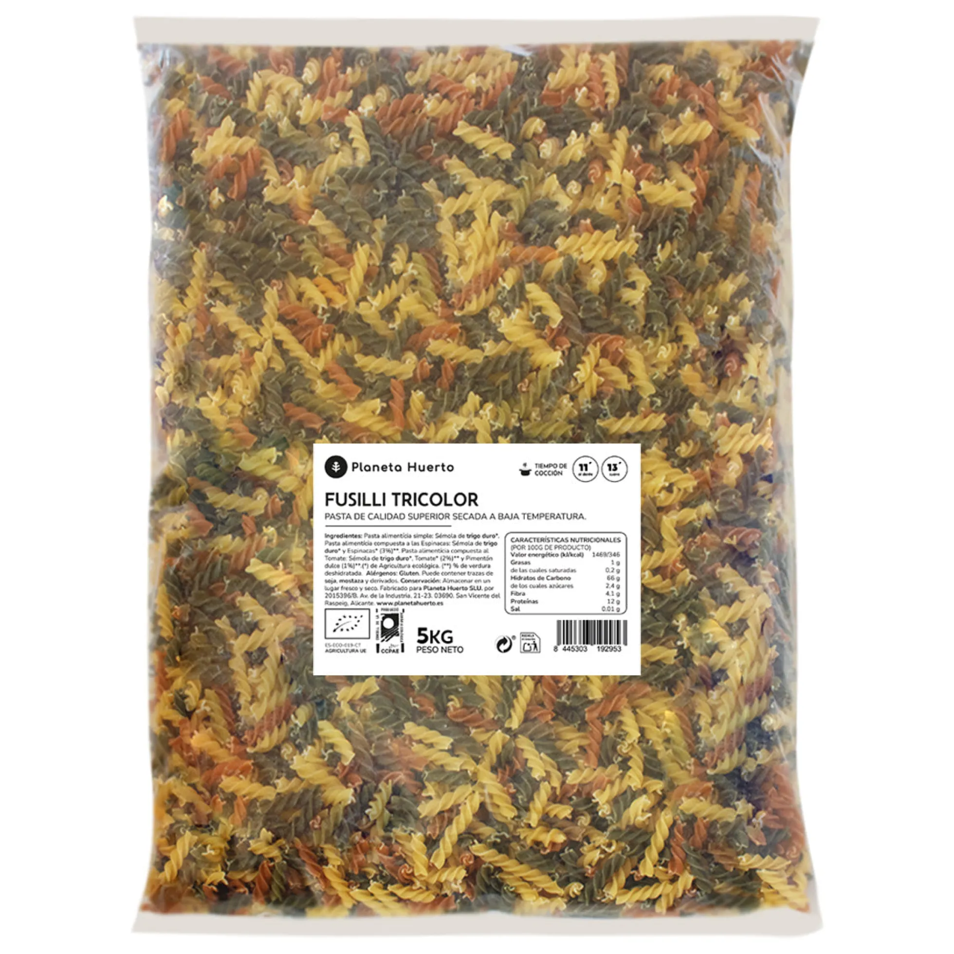Fusilli tricolor ECO Planeta Huerto 5 Kg