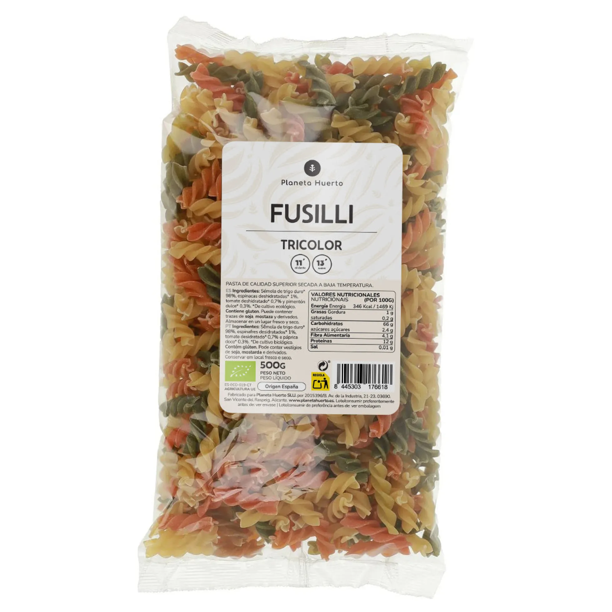 Fusilli tricolor ECO Planeta Huerto 500 g