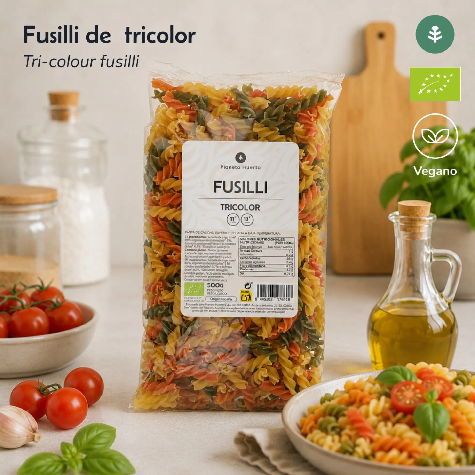 Fusilli tricolor ECO Planeta Huerto 500 g