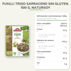 Fusilli Trigo Sarraceno Sin gluten, 500 g. Natursoy