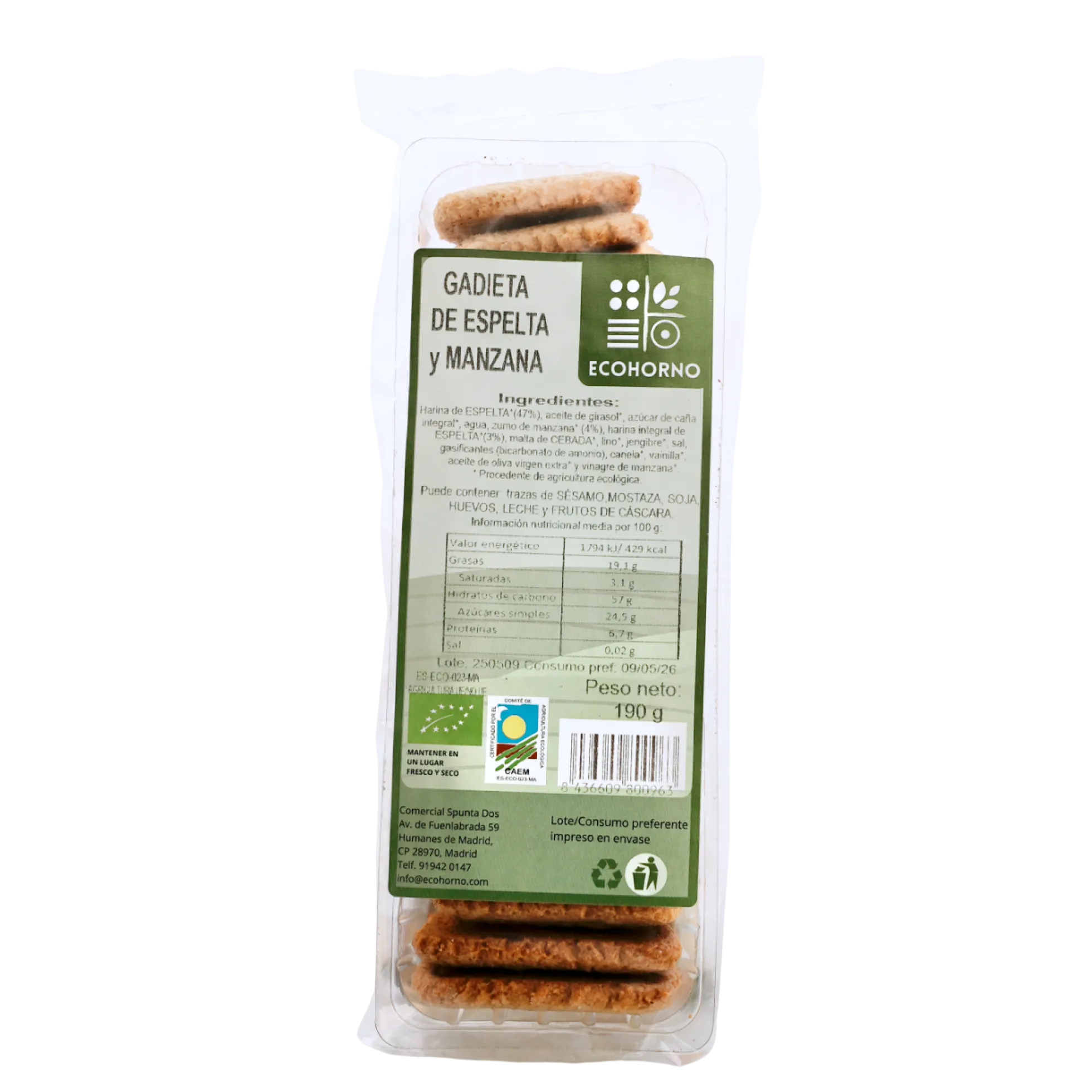 Gadieta ecológica de espelta y manzana 190 g