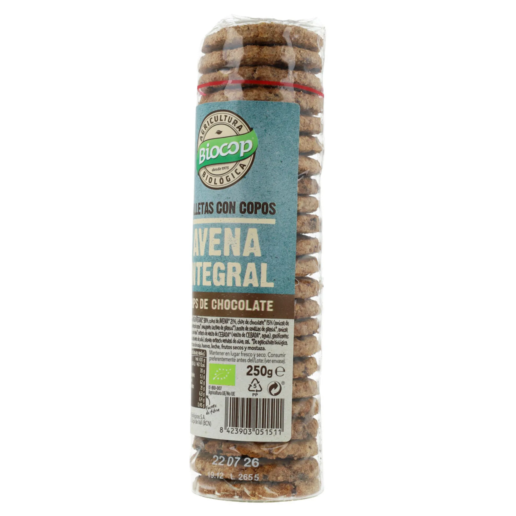 Galletas Copos de Avena Integral con Chips de Choco BIO Biocop 250 g