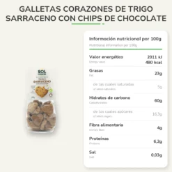 Galletas Corazones de trigo sarraceno con chips de chocolate bio Sol Natural 250 g