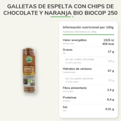 Galletas de Espelta con Chips de Chocolate y Naranja Bio Biocop 250 g