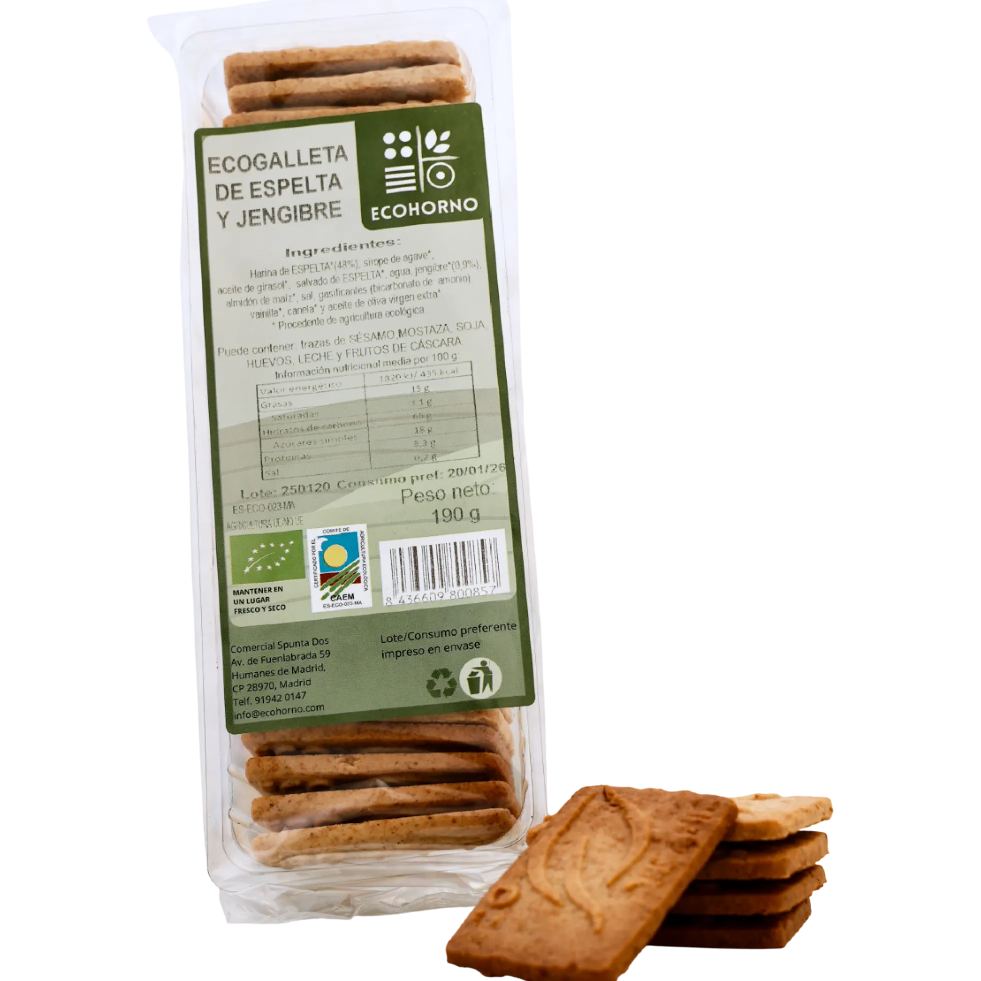 Galletas ecológicas de espelta con jengibre 190 g