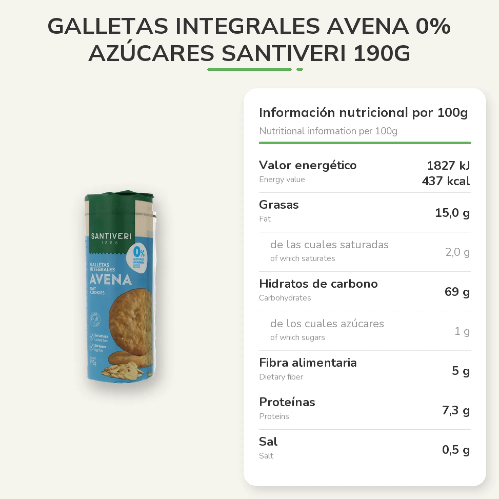 Galletas Integrales Avena 0% azúcares Santiveri 190g