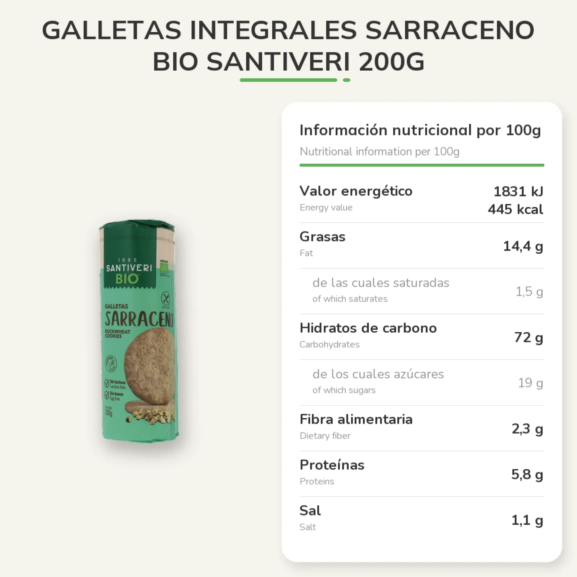 Galletas Integrales Sarraceno Bio Santiveri 200g
