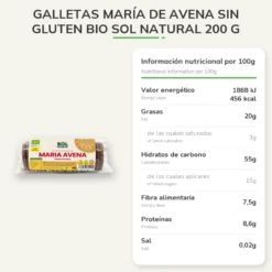 Galletas María de avena sin gluten bio Sol Natural 200 g