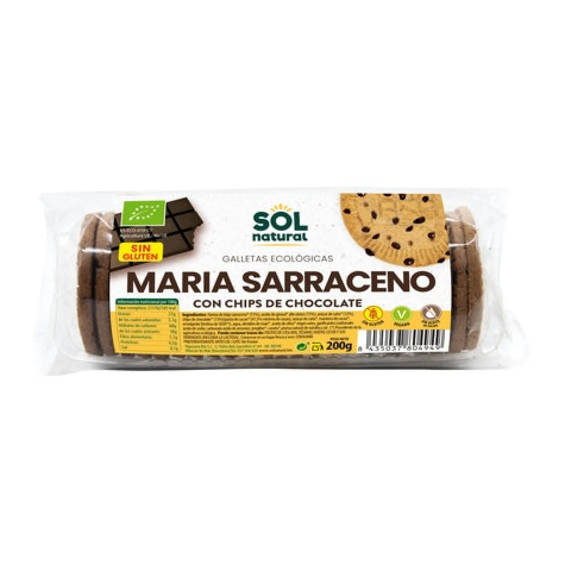 Galletas María de trigo sarraceno con chips de chocolate bio Sol Natural 200 g