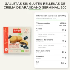 Galletas Sin Gluten rellenas de crema de Arándano Germinal, 200 gr