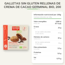 Galletas Sin Gluten rellenas de Crema de Cacao Germinal Bio, 200 gr