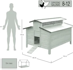 Gallinero Grande Para Exterior - Capacidad Para 8-12 Gallinas - Gallinero Calgary De Madera Con Cuatro Ponederos