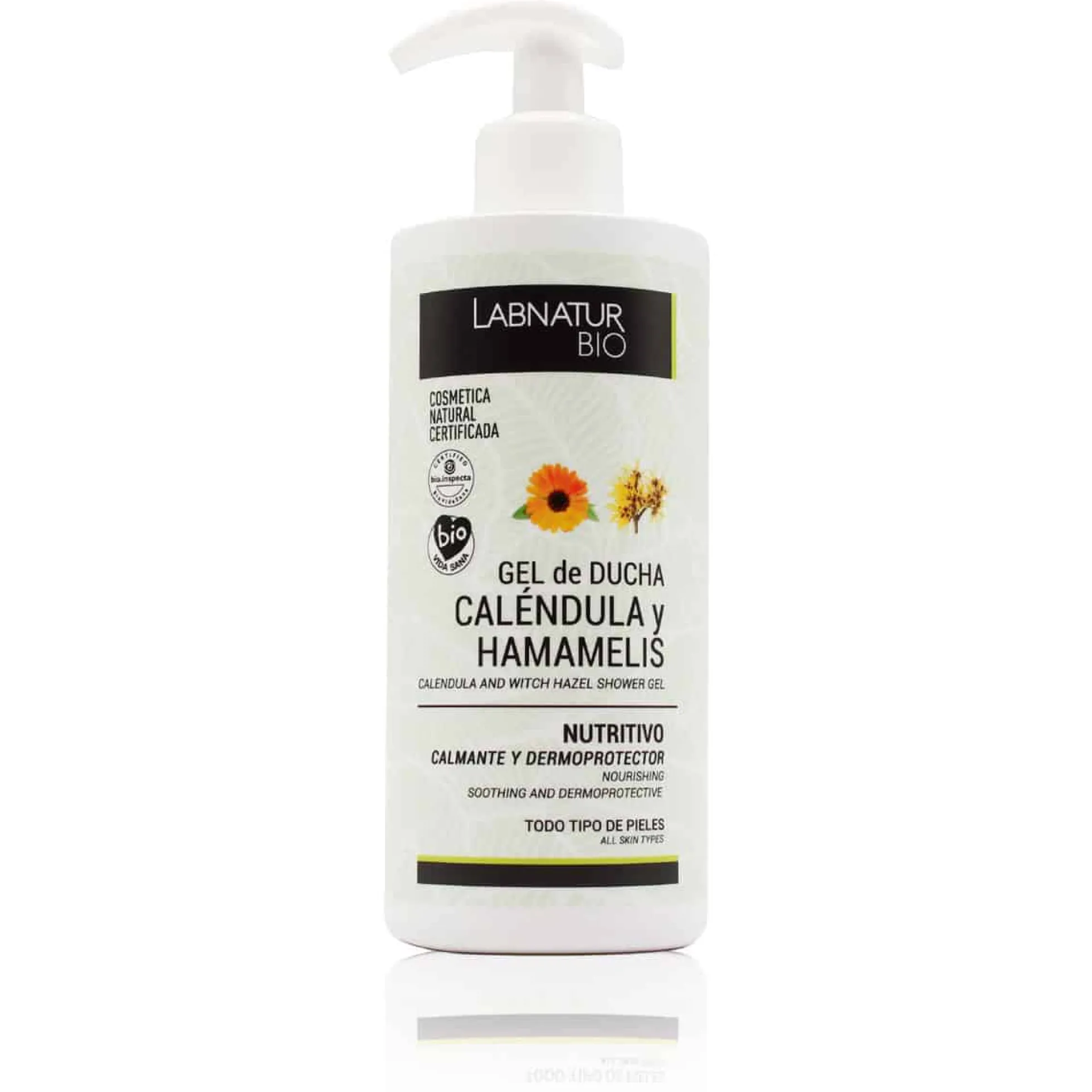 Gel de Ducha Caléndula y Hamamelis Labnatur Bio 450 ml | Piel Sensible | Calmante y Dermoprotector | Vegano