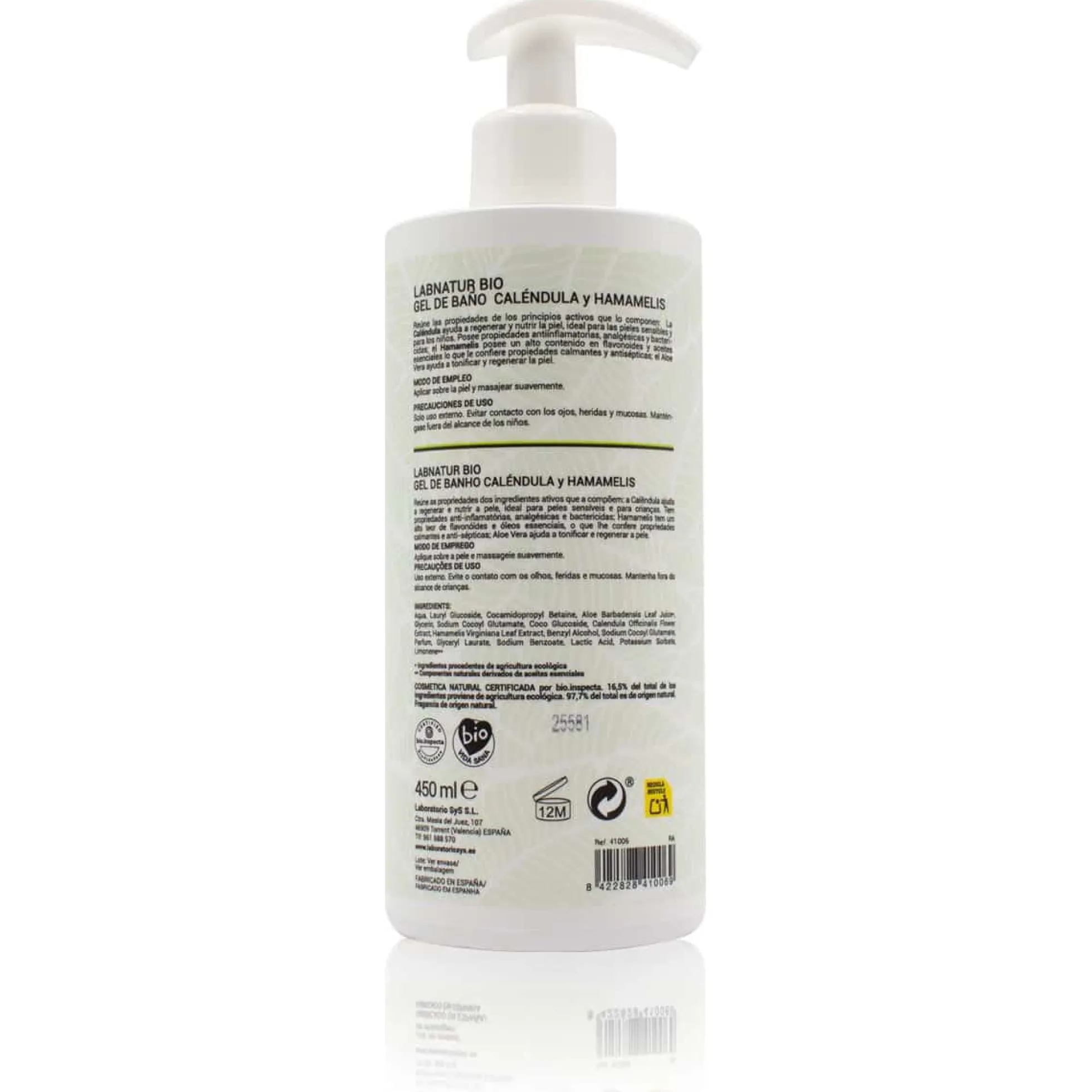 Gel de Ducha Caléndula y Hamamelis Labnatur Bio 450 ml | Piel Sensible | Calmante y Dermoprotector | Vegano