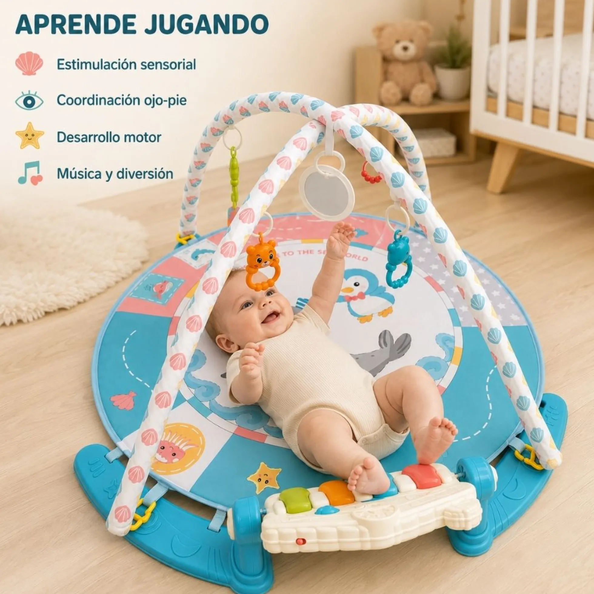 Gimnasio Bebé Con Piano Musical, Manta De Actividades Infantil,estimulación Temprana, Piano Para Pies Bathby