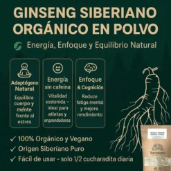 Ginseng Siberiano En Polvo Bio - 100g | Superalimento Ecológico Vegano Para Batidos, Smoothies Y Zumos