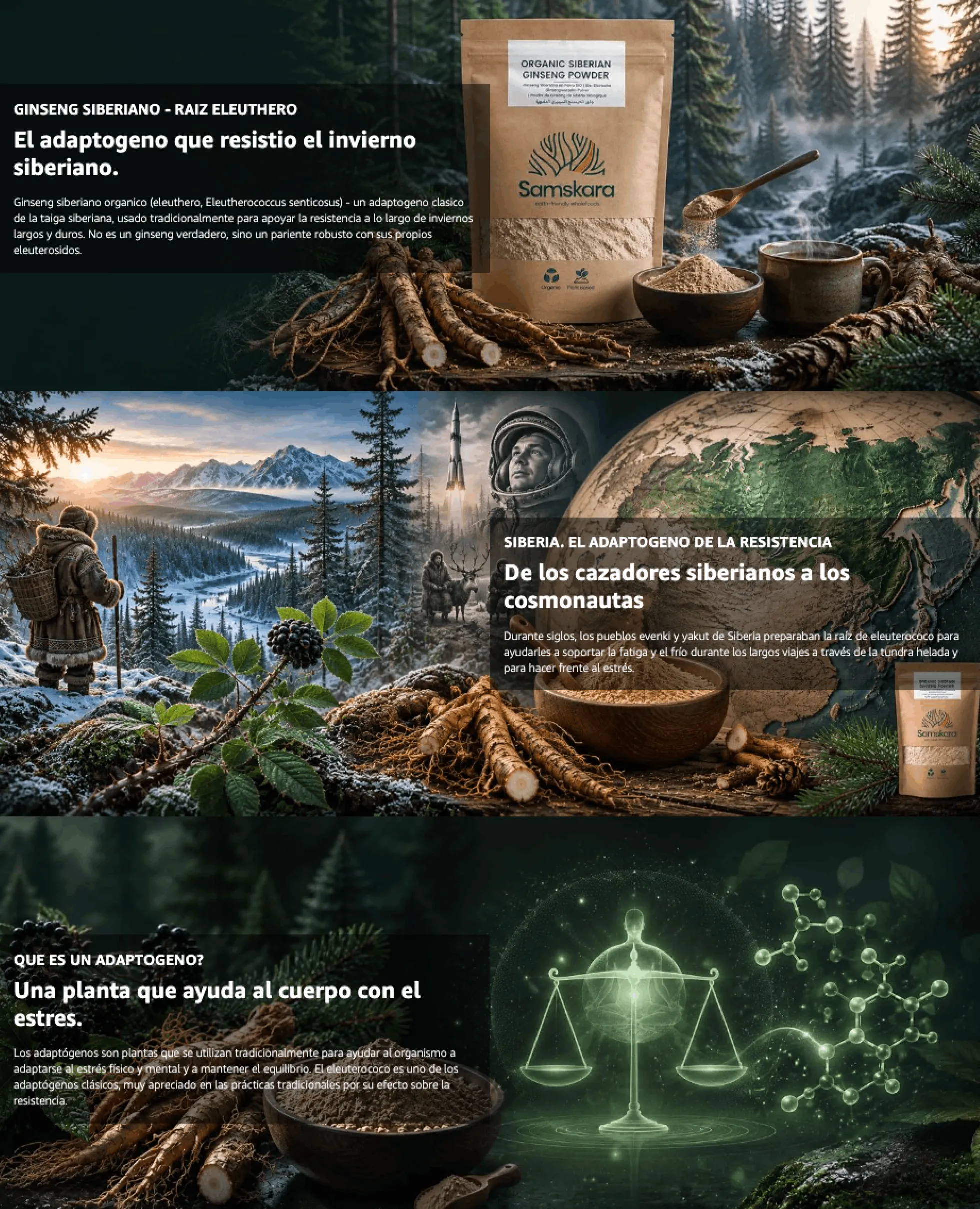 Ginseng Siberiano En Polvo Bio - 100g | Superalimento Ecológico Vegano Para Batidos, Smoothies Y Zumos