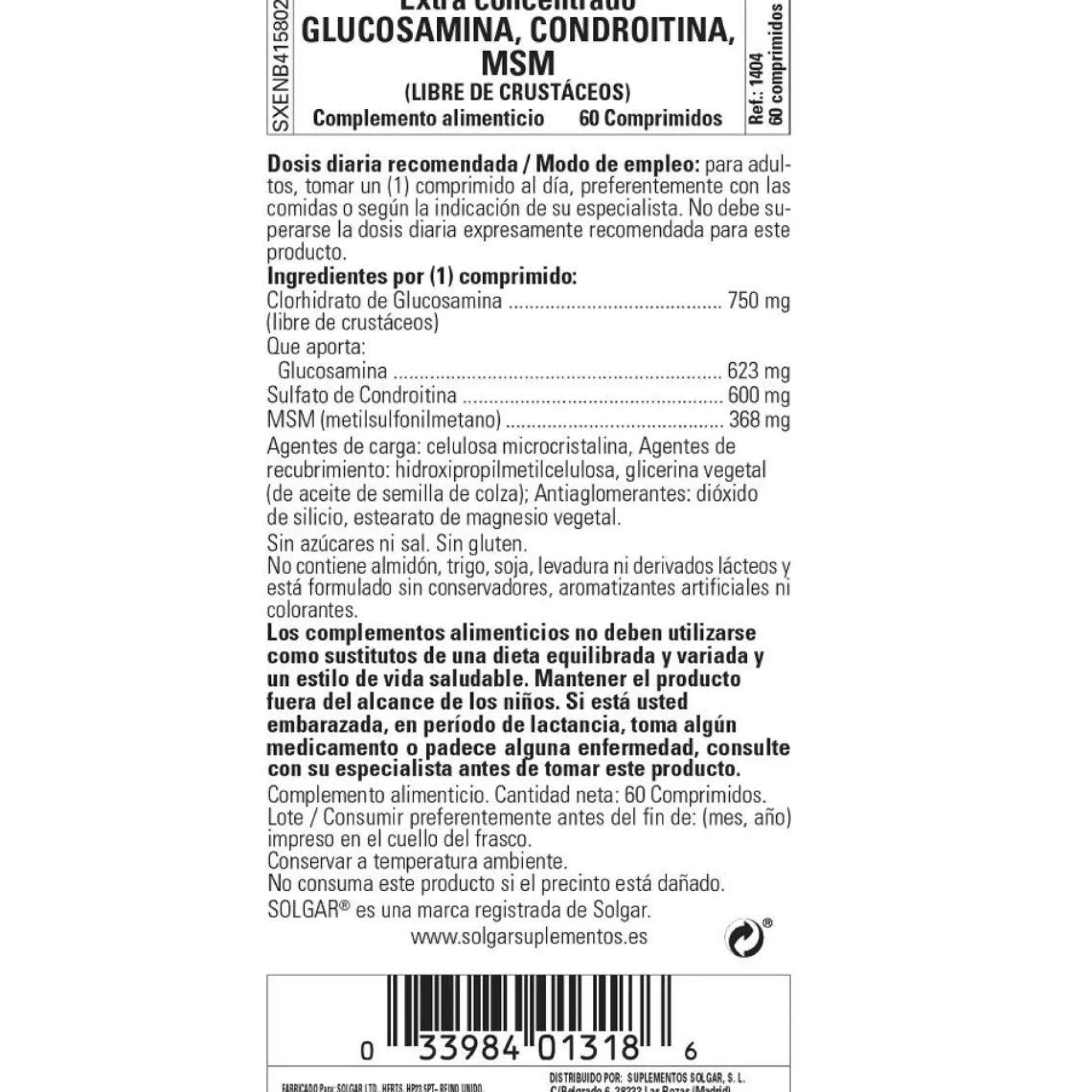 Glucosamina Condroitina MSM Extra concentrado 60 tabletas