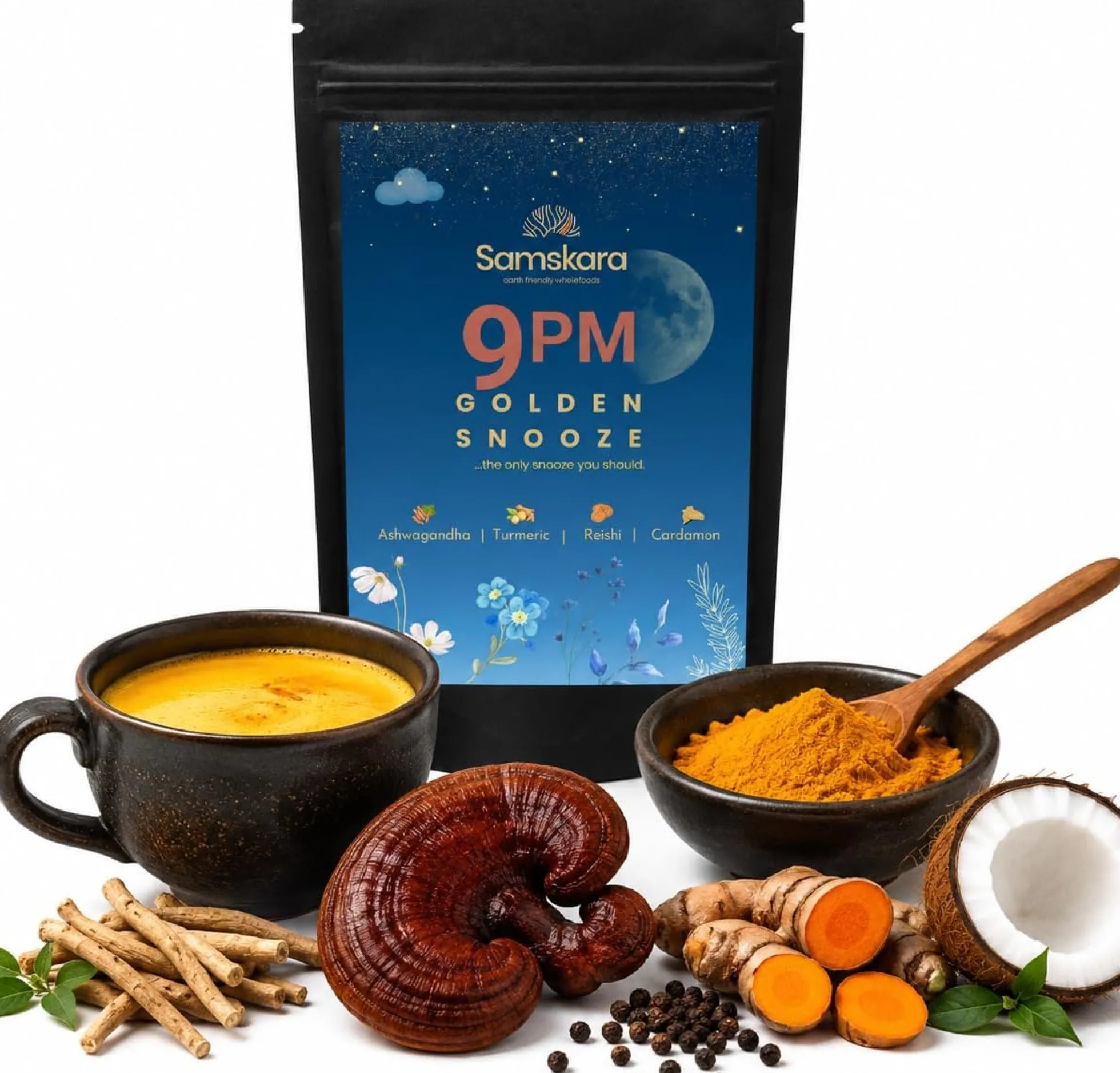 Golden Snooze 9 P.m — Mezcla Nocturna Leche Dorada Bio - 160g | Superalimento Ecológico Vegano Para Batidos