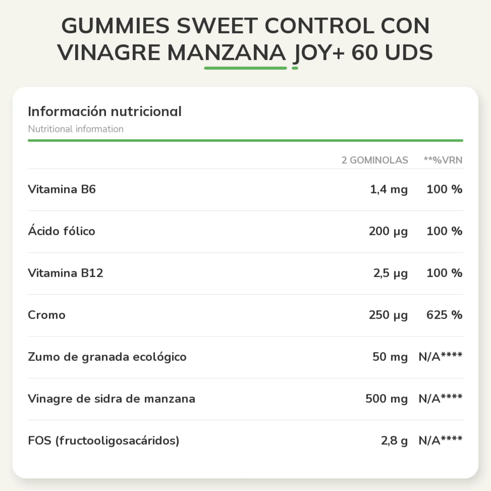 Gummies Sweet Control con Vinagre Manzana JOY+ 60 uds