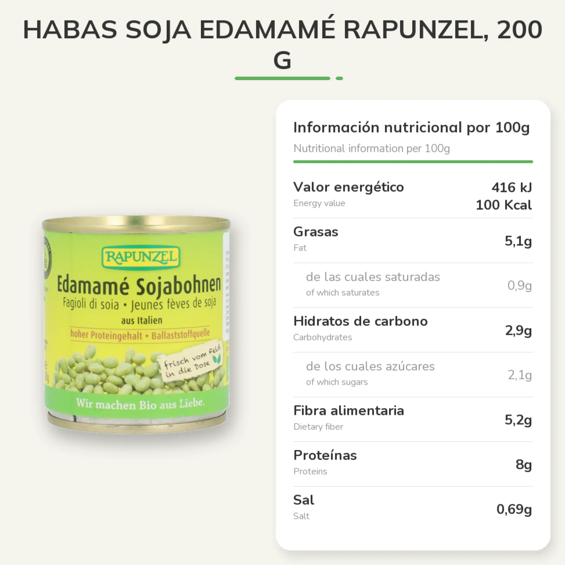 Habas soja Edamamé Rapunzel, 200 g