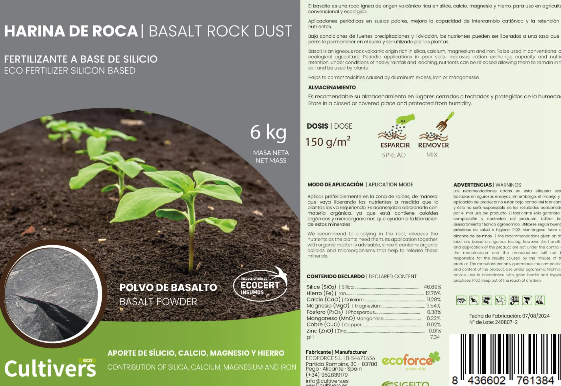 Harina De Roca. Polvo De Basalto - 2x 1kg