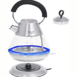 Hervidor Agua Eléctrico 1,5 Litros Jarra Cristal Inalámbrica Retroiluminada, Apagado Automático Adler Ad 1282, 2200w