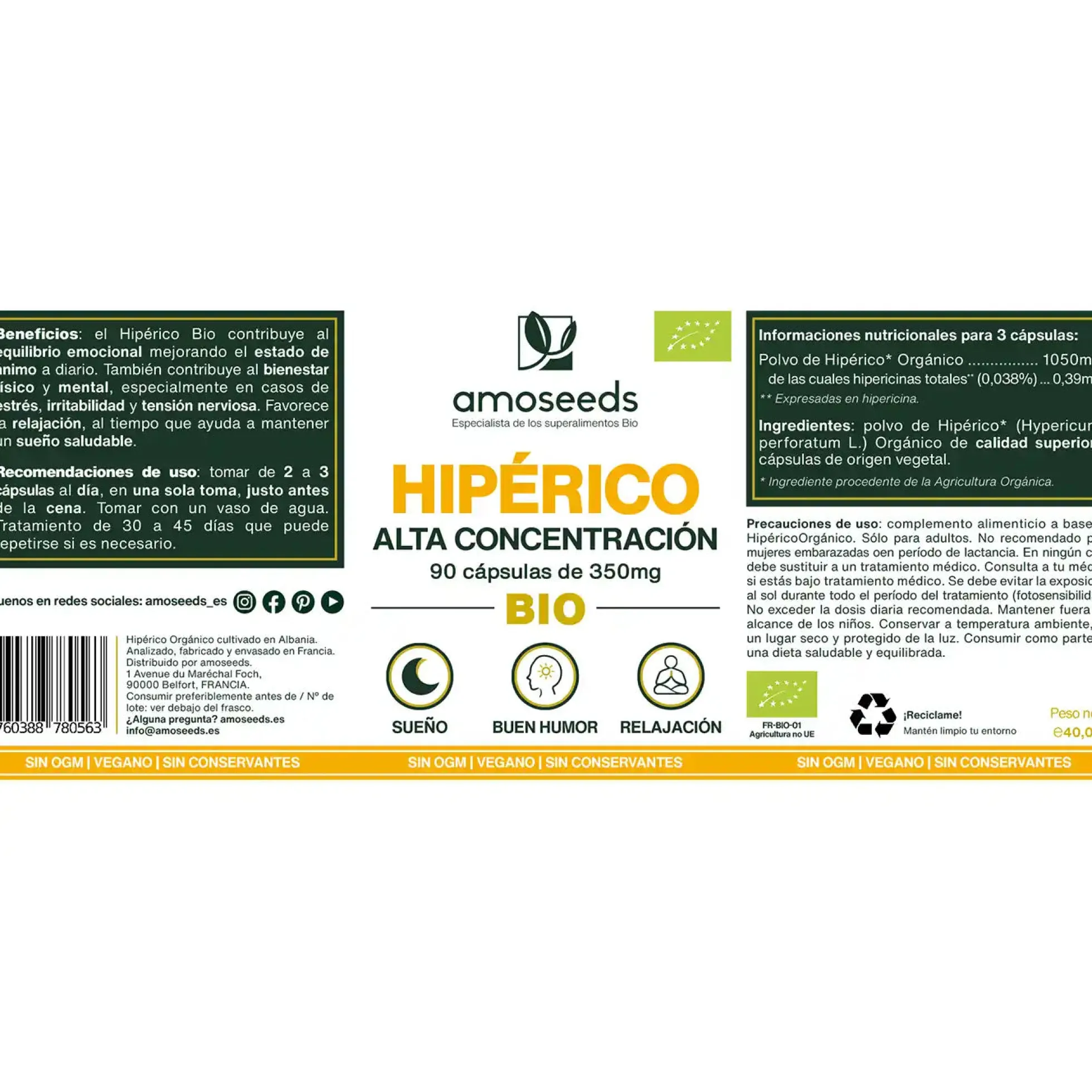 Hipérico Bio, Alta Concentración | 90 Cápsulas
