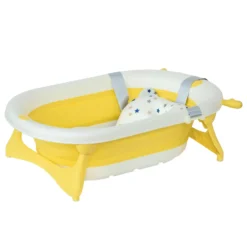 Homcom Bañera Plegable Bebé Recién Nacido Hasta 3 Años 35l Con Cojín Y Tapón