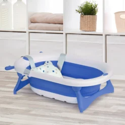 Homcom Bañera Plegable Bebé Recién Nacido Hasta 3 Años 35l Con Cojín Y Tapón