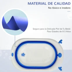 Homcom Bañera Plegable Bebé Recién Nacido Hasta 3 Años 35l Con Cojín Y Tapón