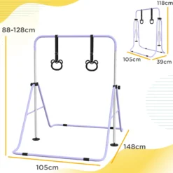 Homcom Barra De Gimnasia Para Niños Con Altura Ajustable En 5 Niveles Y Anillos