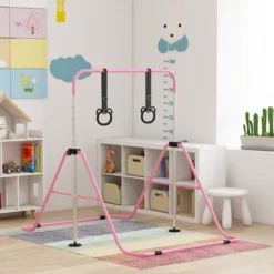 Homcom Barra De Gimnasia Para Niños Con Altura Ajustable En 5 Niveles Y Anillos