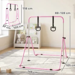 Homcom Barra De Gimnasia Para Niños Con Altura Ajustable En 5 Niveles Y Anillos