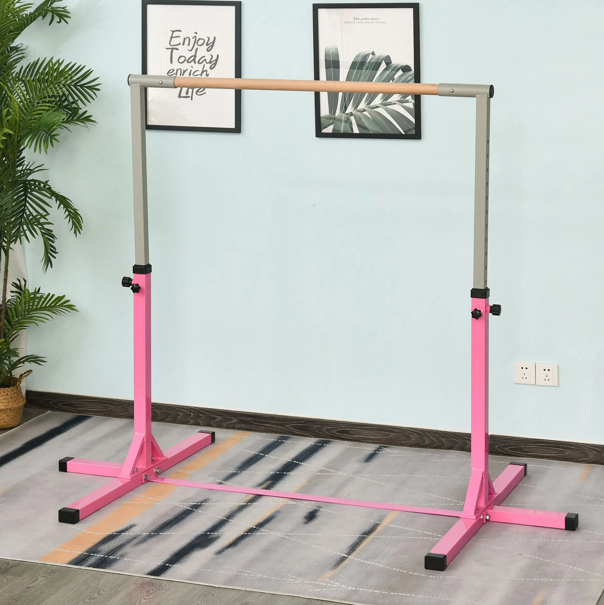 Homcom Barra De Gimnasia Para Niños De +3 Años Con Altura Ajustable 92-150 Cm