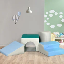 Homcom 4 Bloques De Espuma Para Niños Tapizados En Cuero Sintético 150x50x39 Cm