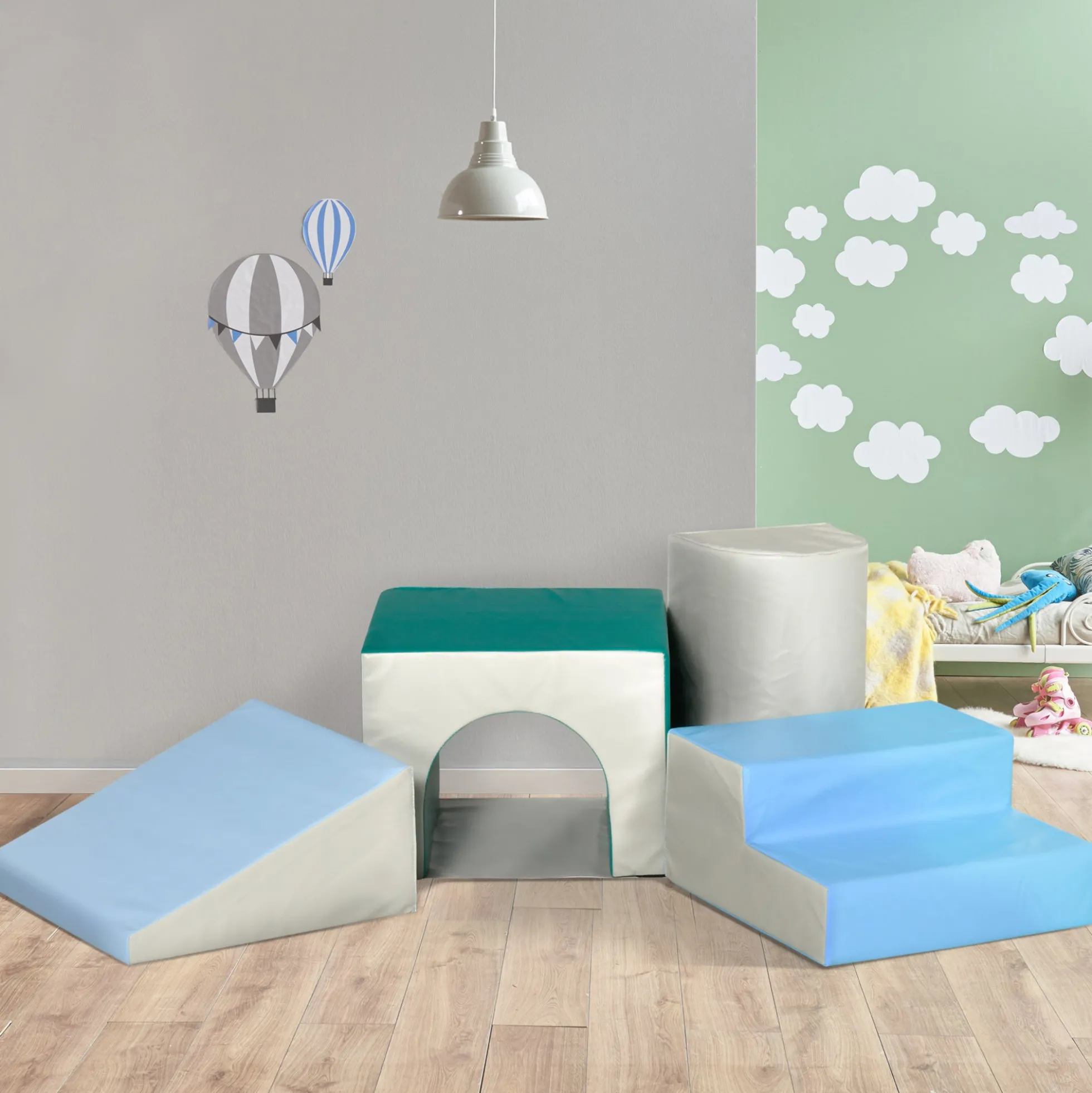 Homcom 4 Bloques De Espuma Para Niños Tapizados En Cuero Sintético 150x50x39 Cm