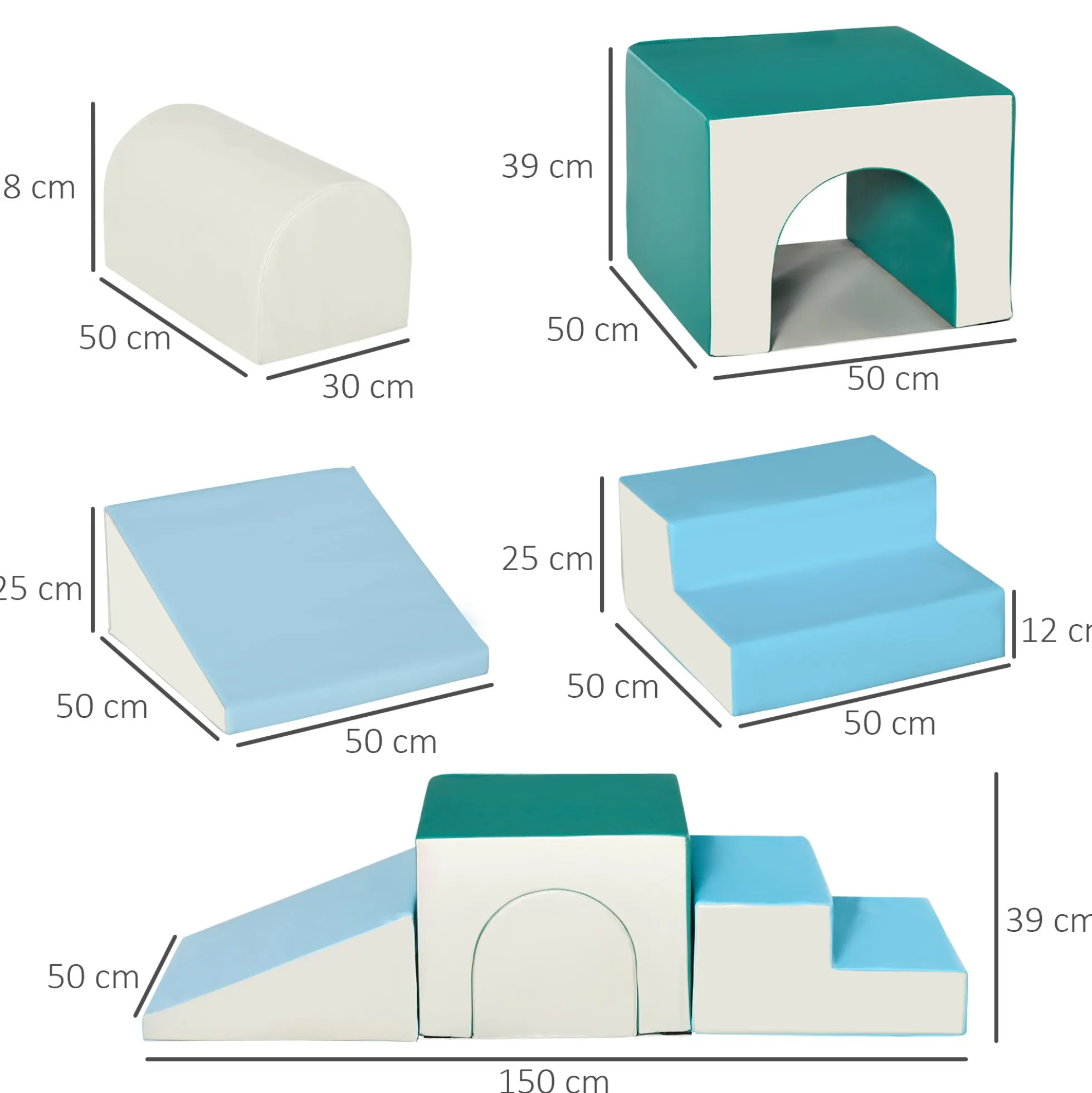 Homcom 4 Bloques De Espuma Para Niños Tapizados En Cuero Sintético 150x50x39 Cm