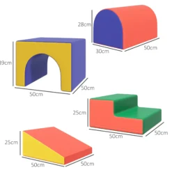 Homcom 4 Bloques De Espuma Para Niños Tapizados En Cuero Sintético 150x50x39 Cm
