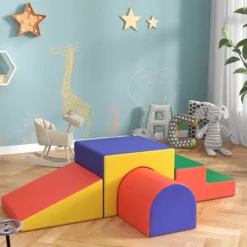 Homcom 4 Bloques De Espuma Para Niños Tapizados En Cuero Sintético 150x50x39 Cm
