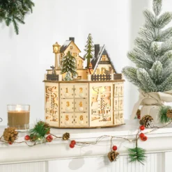 Homcom Calendario De Adviento Para Rellenar De Madera Con Luces Led Y 24 Cajones
